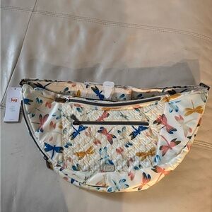 Lug Crossbody Bag with dragonfly Print - Cream and Multicolor